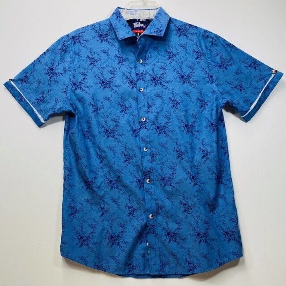 Billy London UK Slim‎ Fit Men's XL Short Sleeve Button Up Shirt Cuffed Sleeves